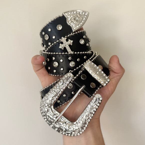 Grunge Goth Cross Gemstone Belt – Black Silver Unisex Style, Brand New - Picture 11 of 12